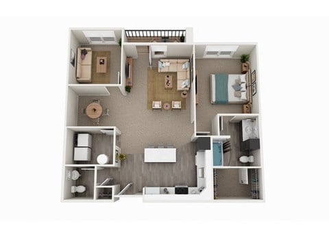 Floor plan for 1 bed, 1.5 baths, 1046 sqft